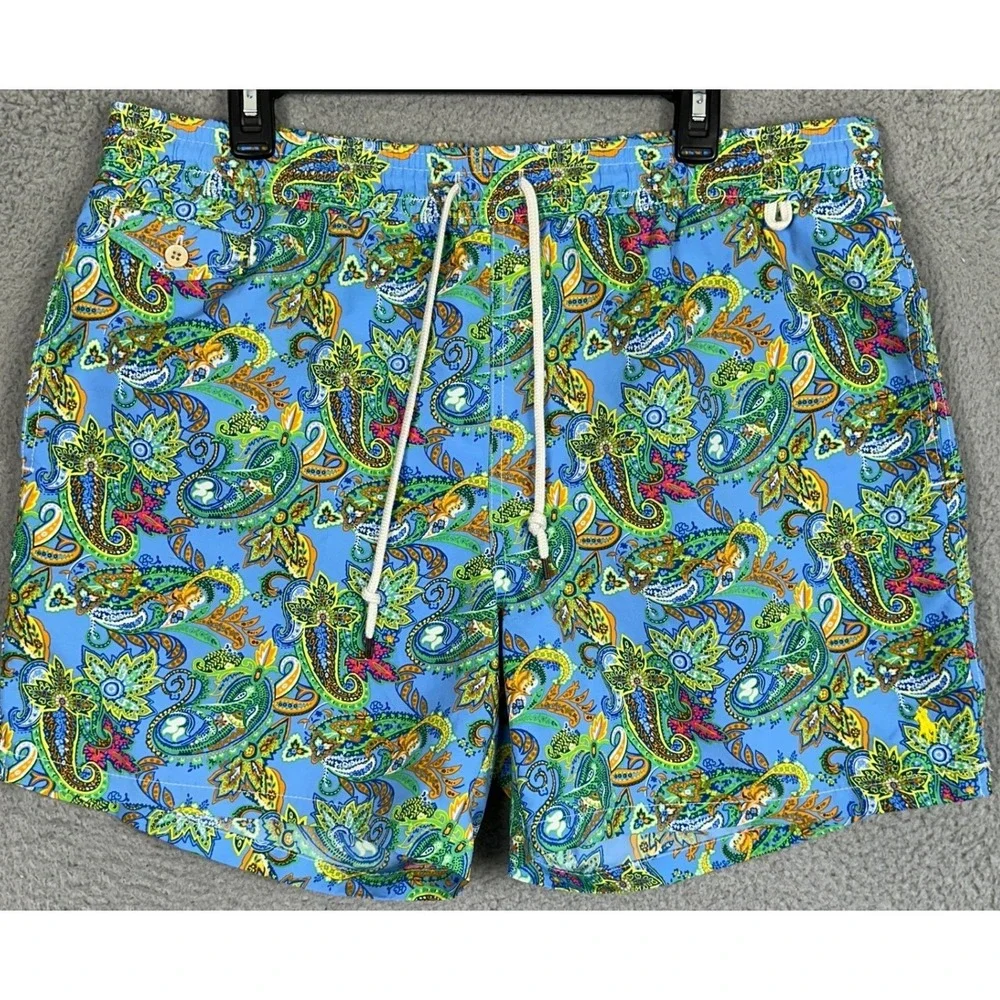 Polo Ralph Lauren Swim Trunks Men 2XL Blue Paisley Print Mesh Lined Board Shorts